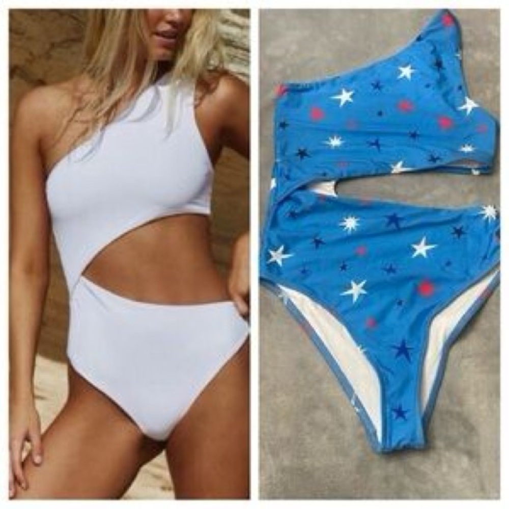 Beach Riot Blue and White One Piece Swimsuit